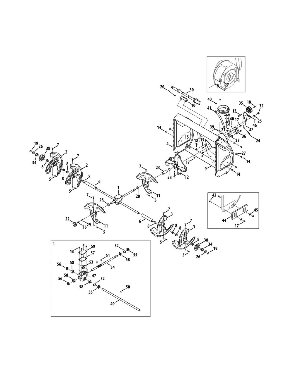 Auger And Housing Diagram and Parts List for 3X30-INCHTRAC31AH77SZ (31AH77SZ710)(2015) Cub Cadet Snow Blower